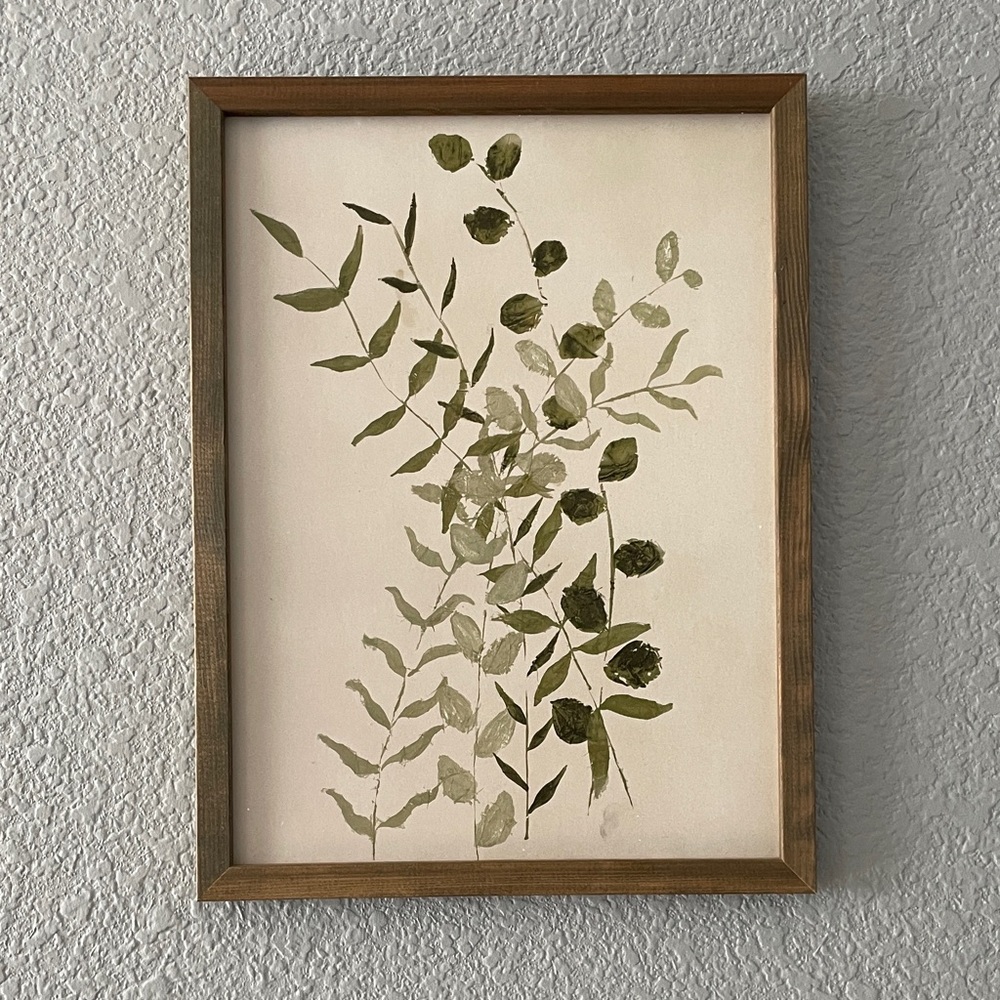 Hobby Lobby Green Leaf Art in Brown Frame